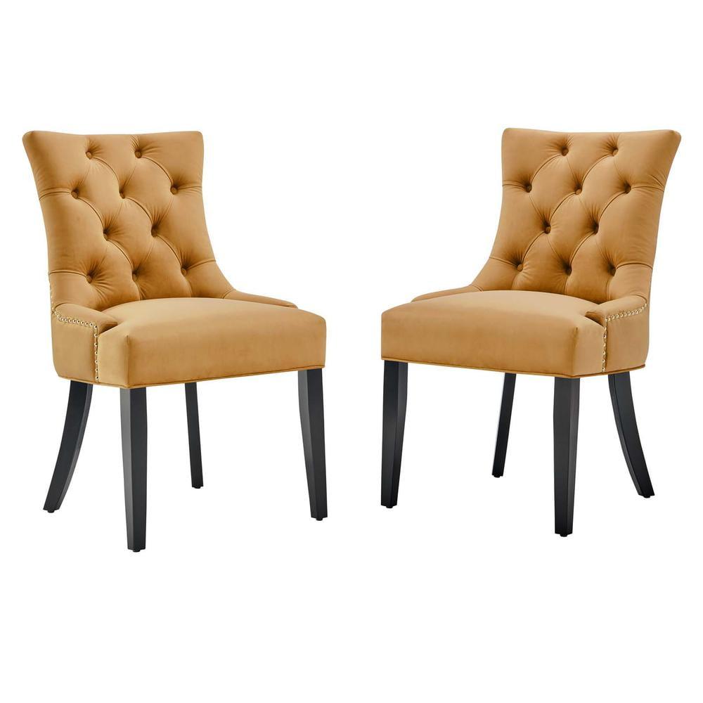 Cognac Velvet Tufted Upholstered Parsons Side Chair Set