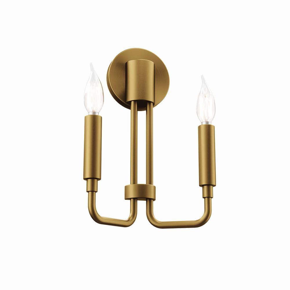 Satin Brass 2-Light Wall Sconce with Iron Construction