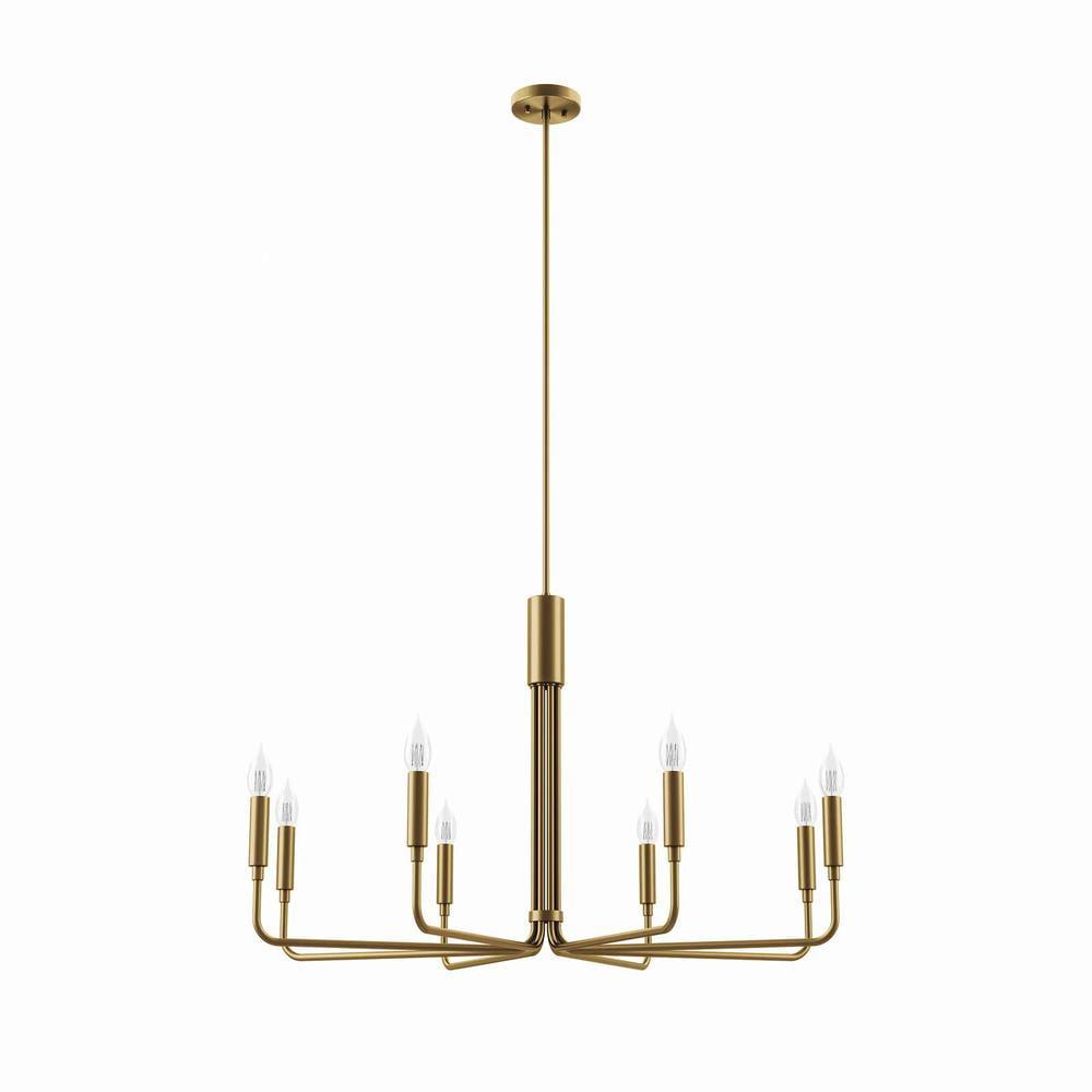 Satin Brass 8-Light Candle Chandelier with Adjustable Rod