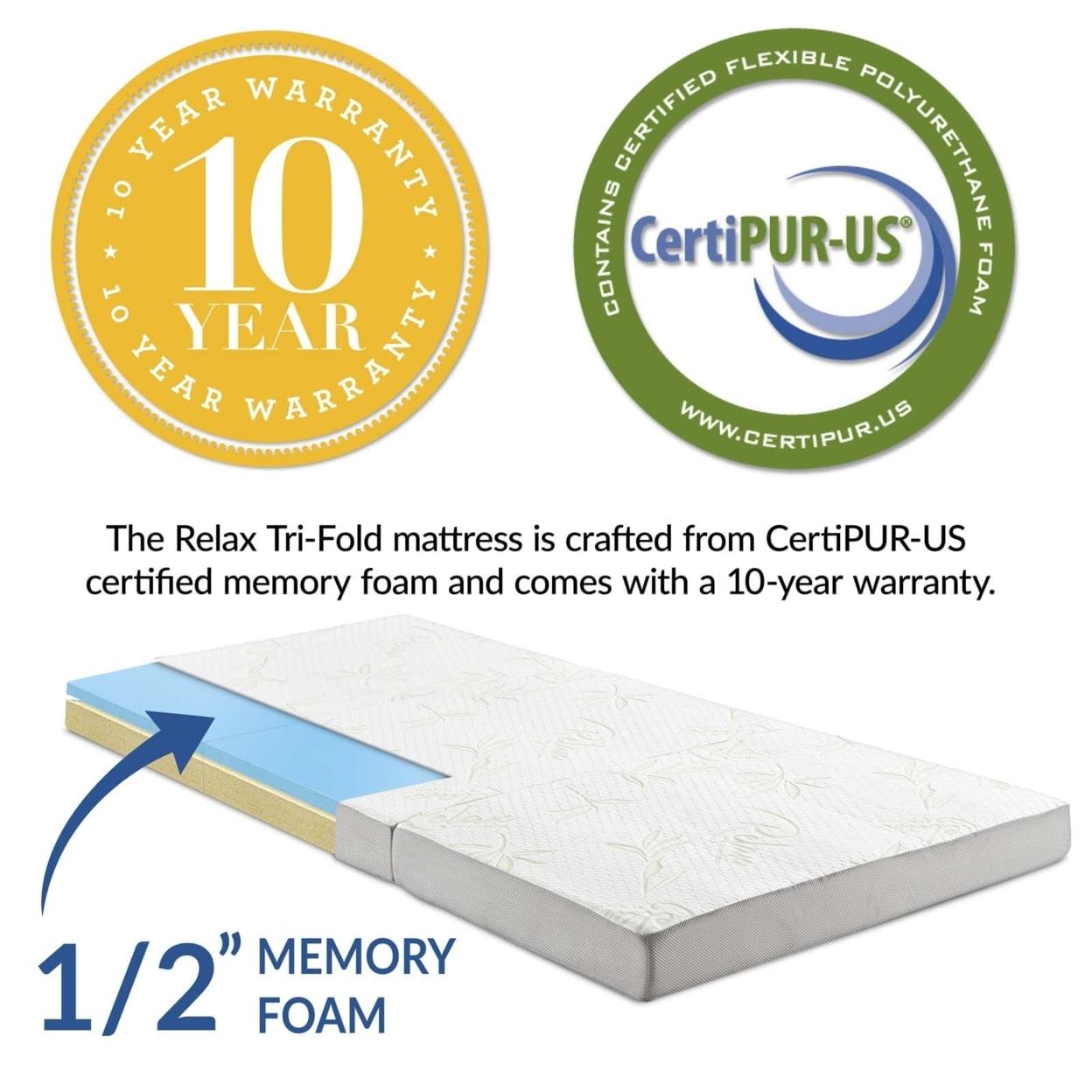 Relax Off-White Memory Foam Tri-Fold Mattress Topper