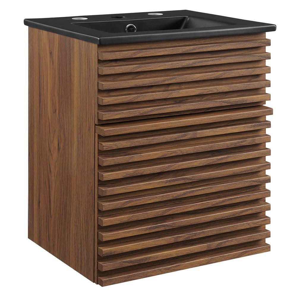 Render 18" Walnut Black Wall-Mount Bathroom Vanity with Ceramic Sink