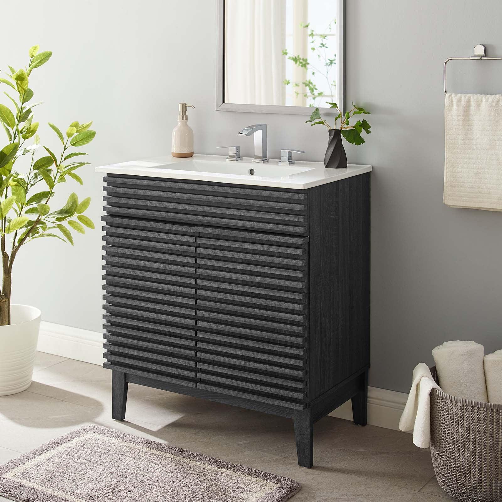 Charcoal White 30" Mid-Century Modern Bathroom Vanity with Ceramic Sink