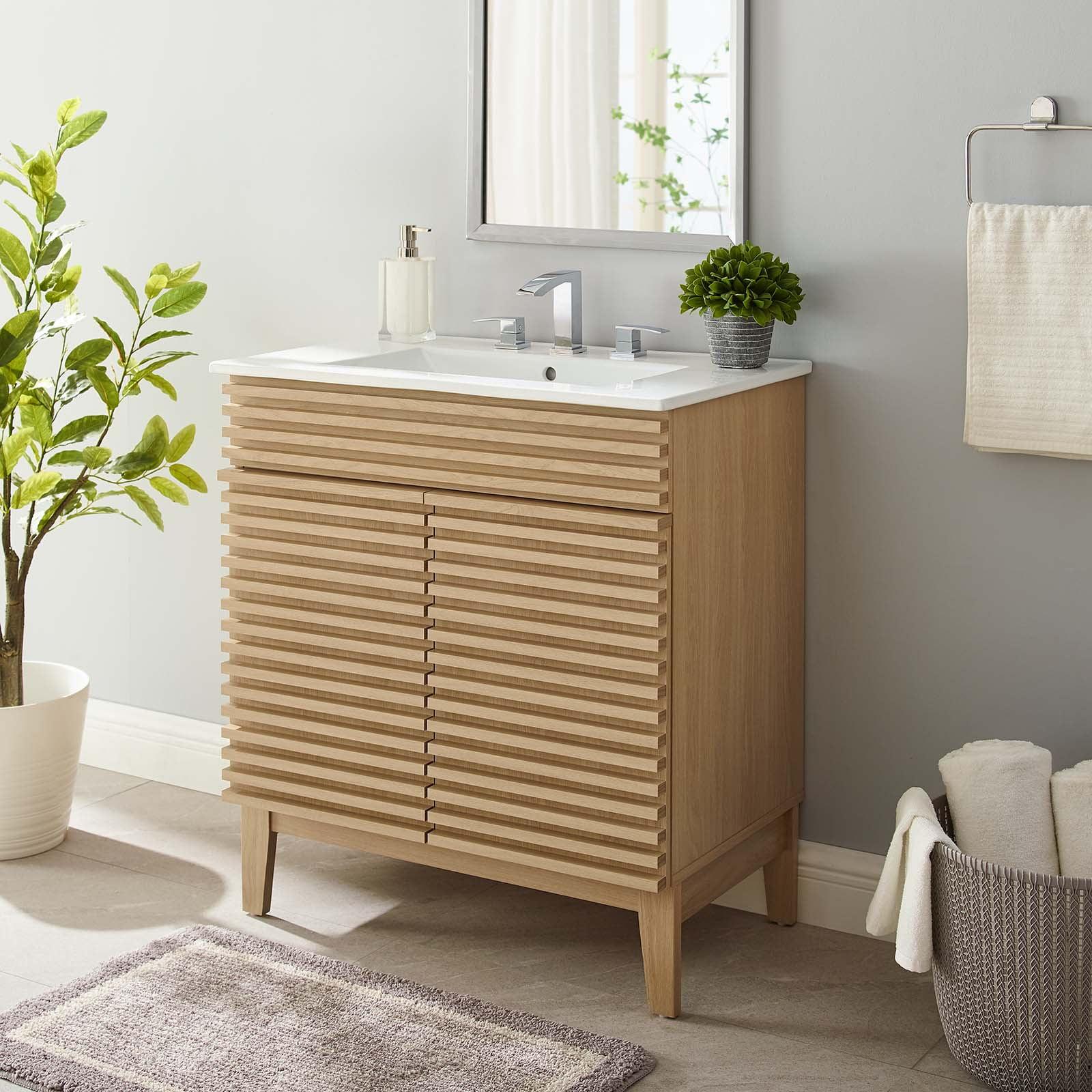 Render 30" Oak White Mid-Century Modern Bathroom Vanity