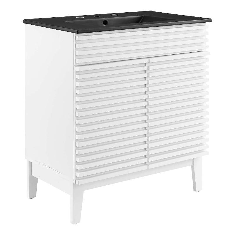 Render 30" White and Black Mid-Century Modern Bathroom Vanity