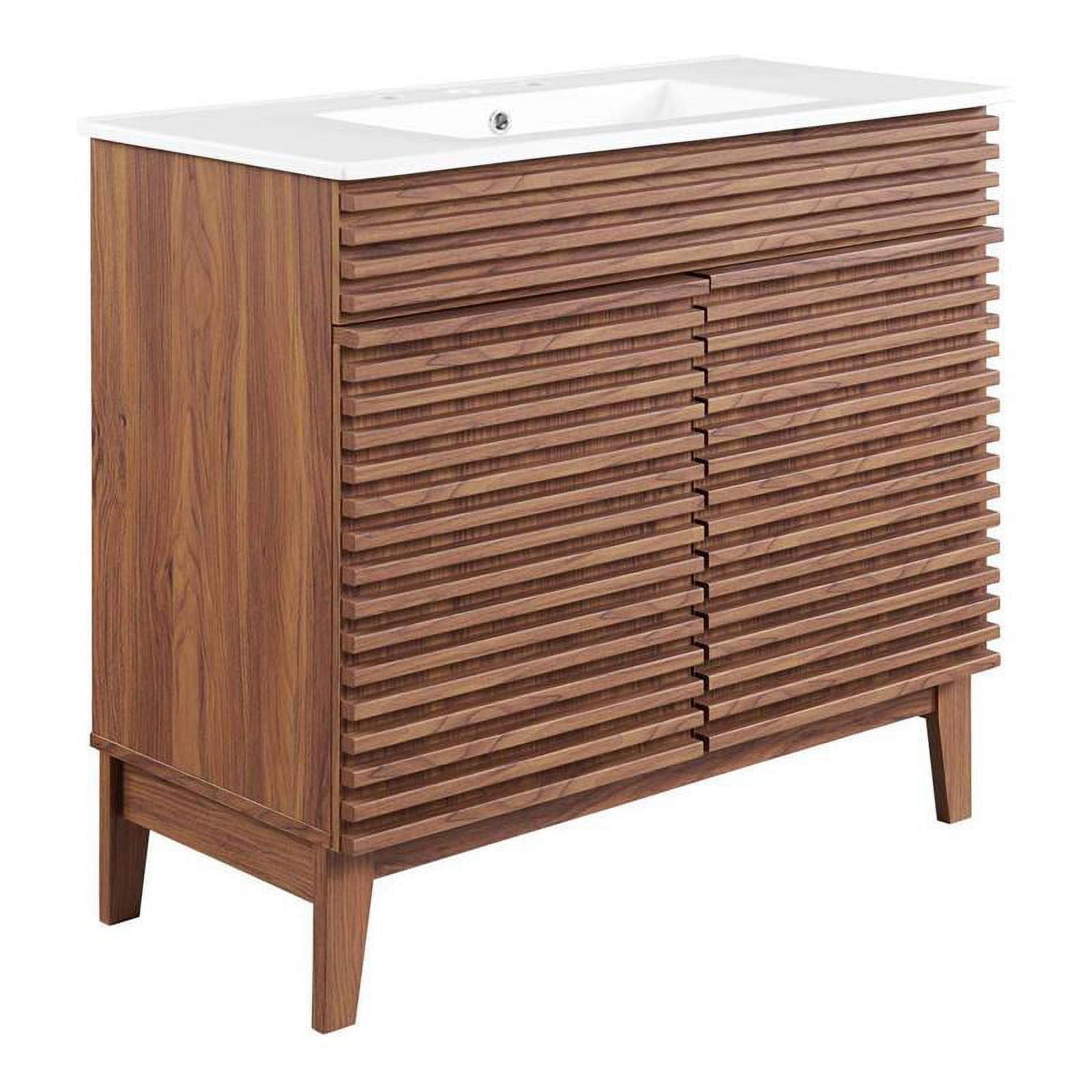 Render 36" Walnut and White Mid-Century Modern Bathroom Vanity