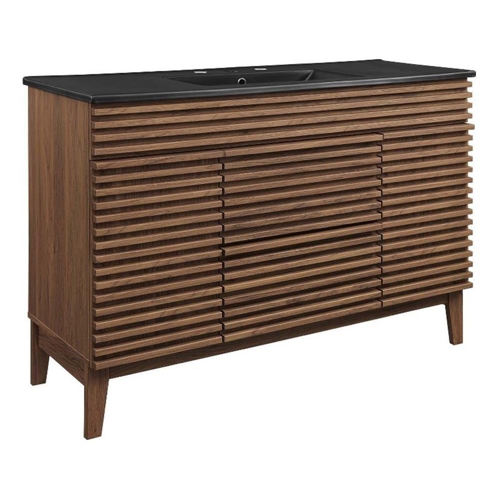 Mid-Century Modern Render 48" Walnut Black Single Sink Vanity