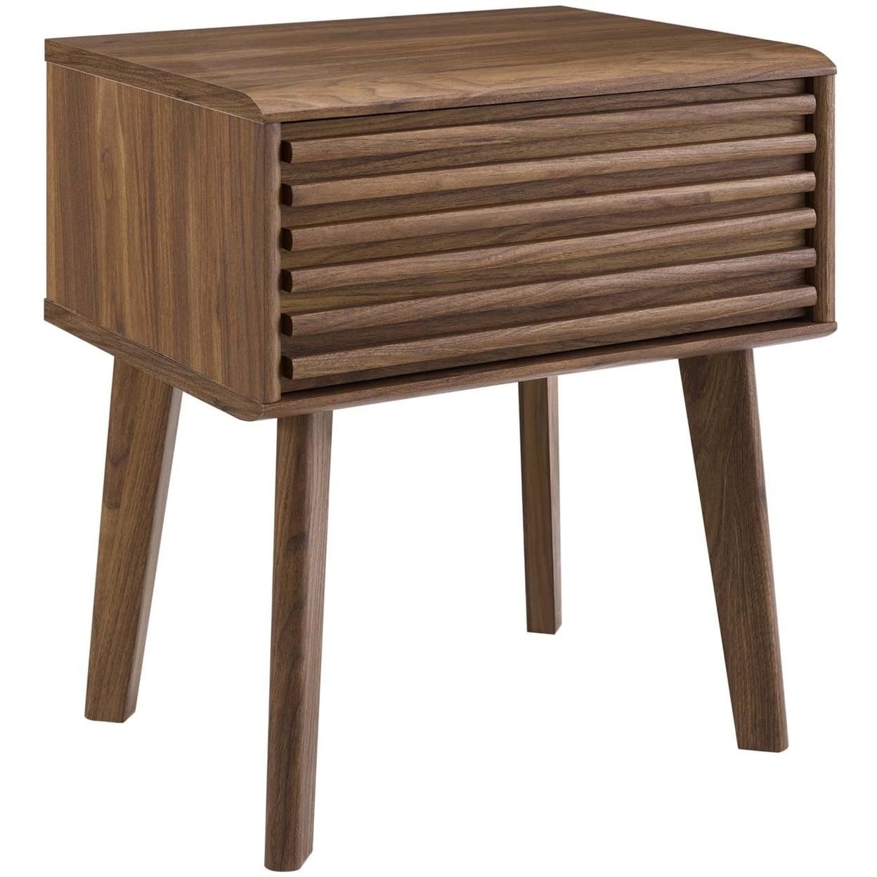 Walnut Grain Laminate Mid-Century Modern End Table Nightstand