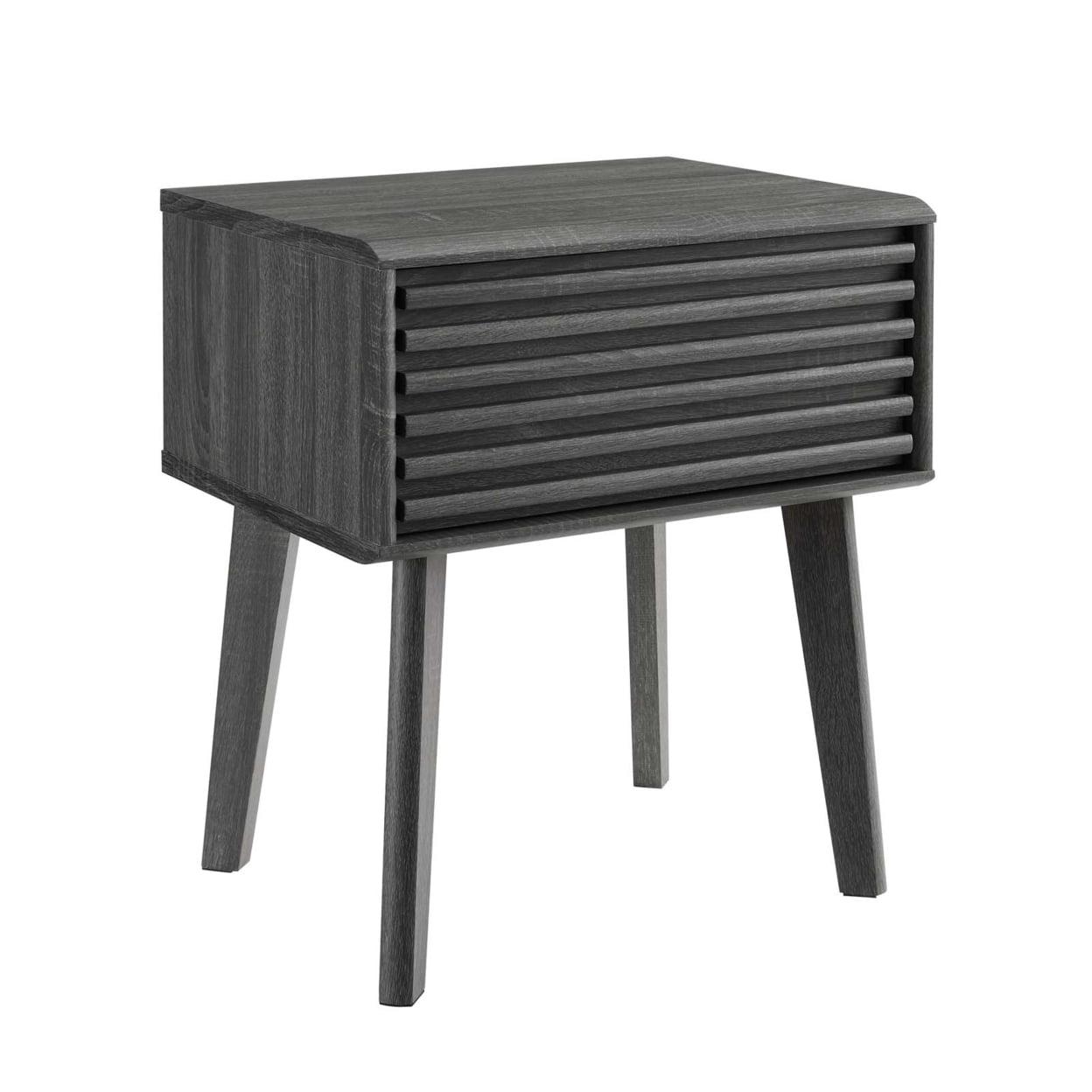 Mid-Century Modern Charcoal Wood Grain End Table with Storage