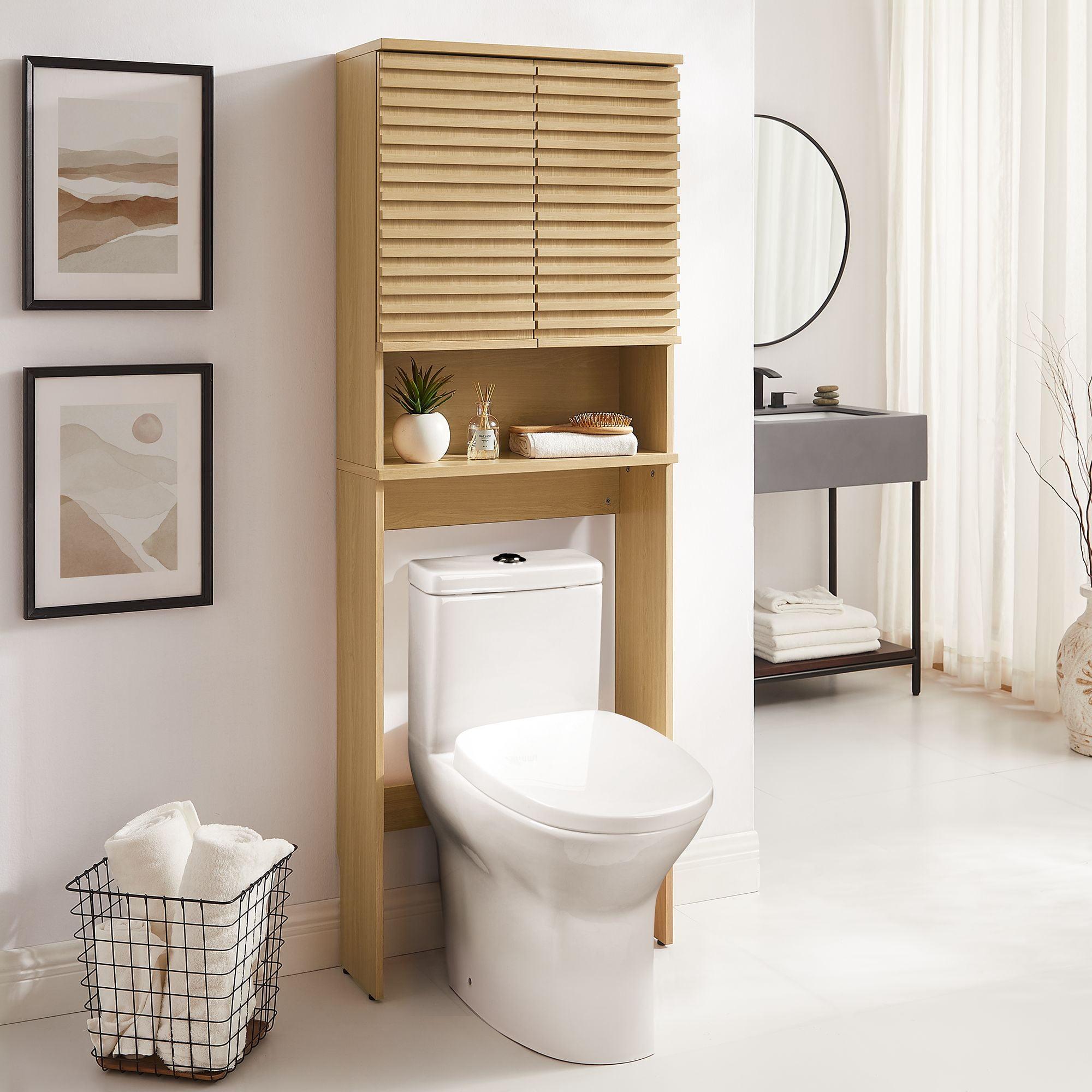 Natural Oak Over the Toilet Storage Cabinet with Adjustable Shelving