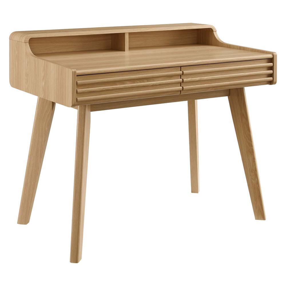 Modway Render Writing Desk Oak: Modern Style, Adult Assembly Required, Wood Frame, No Storage Features