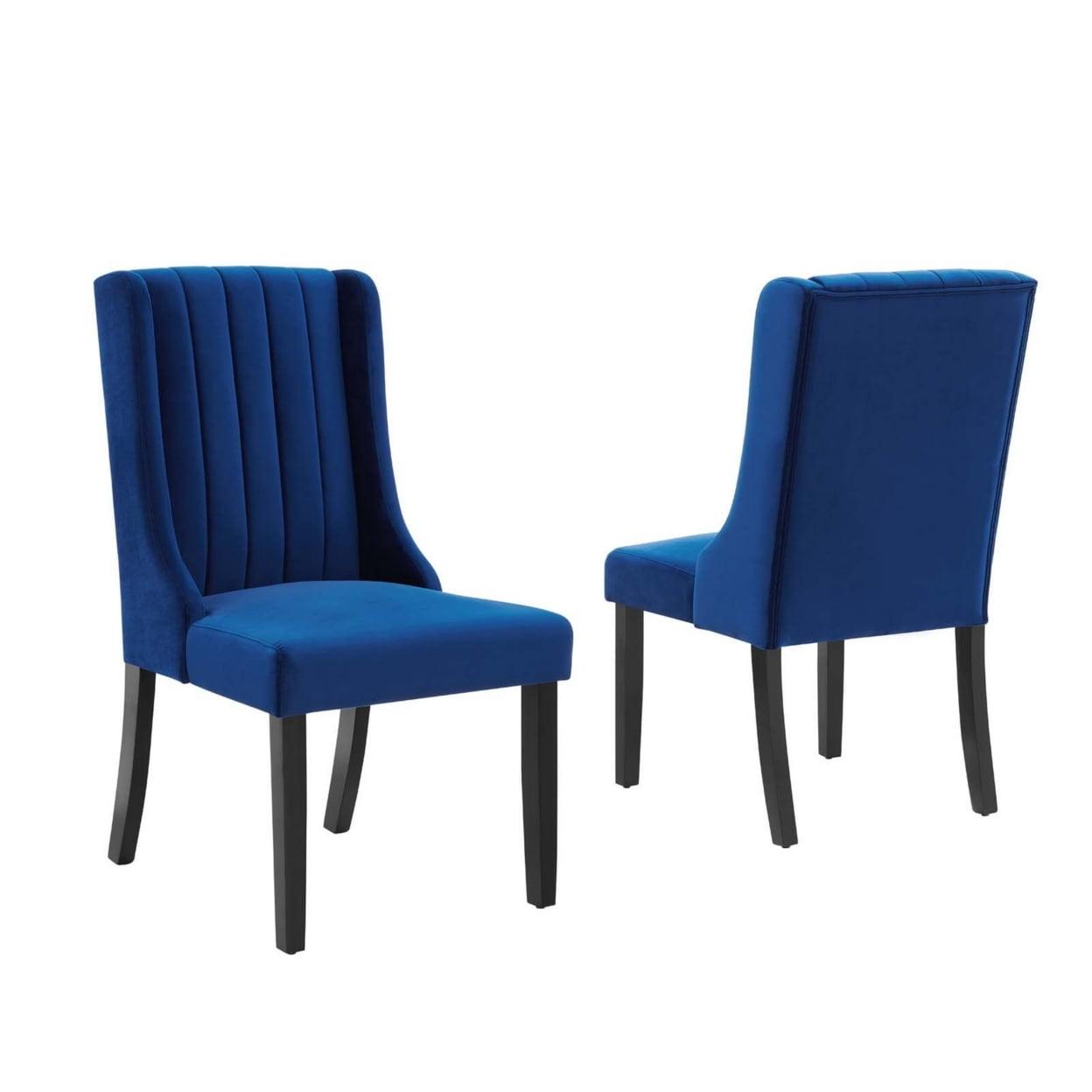 Navy Velvet Upholstered Parsons Side Chair with Wood Frame