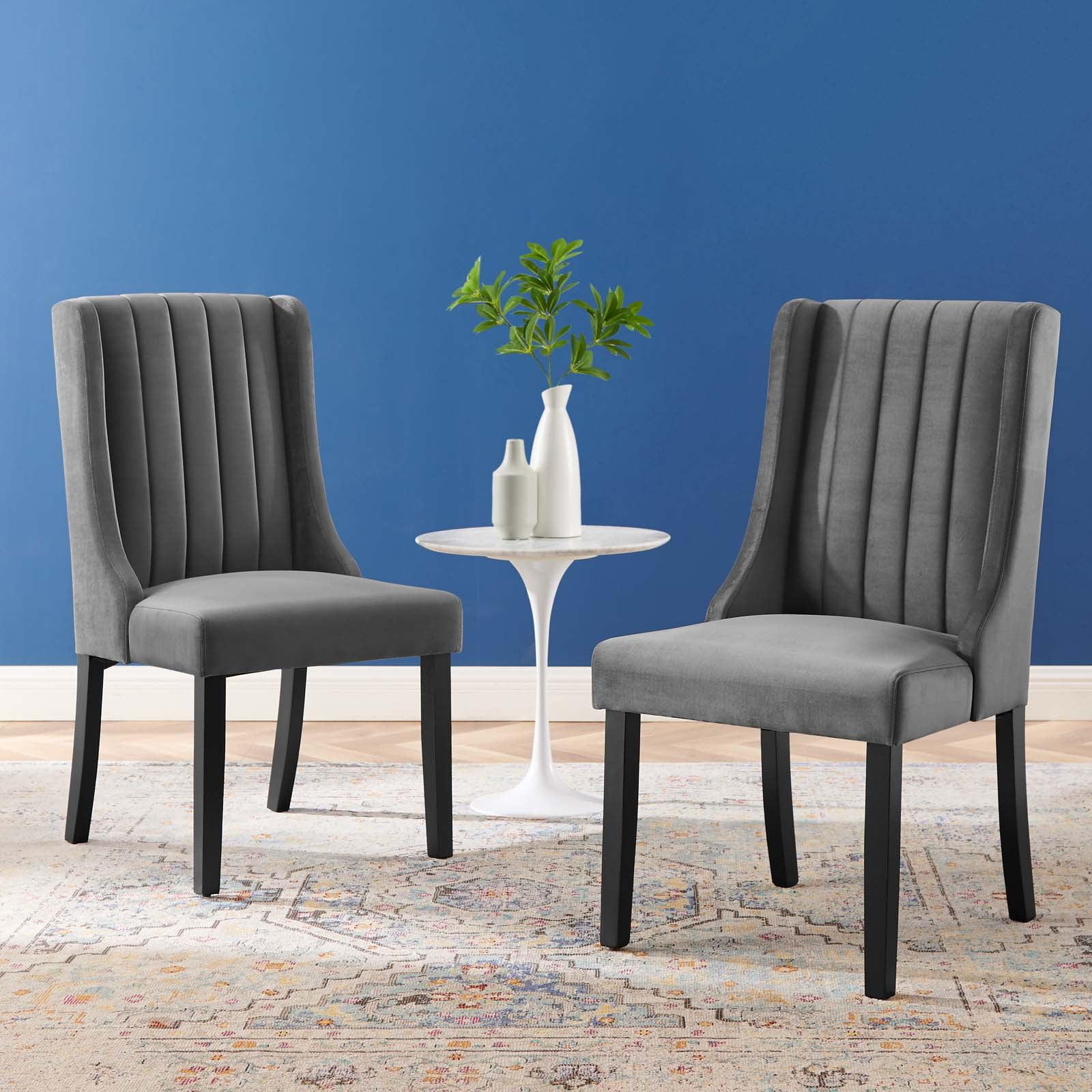 Glam Deco Gray Velvet Upholstered Parsons Side Chair Set