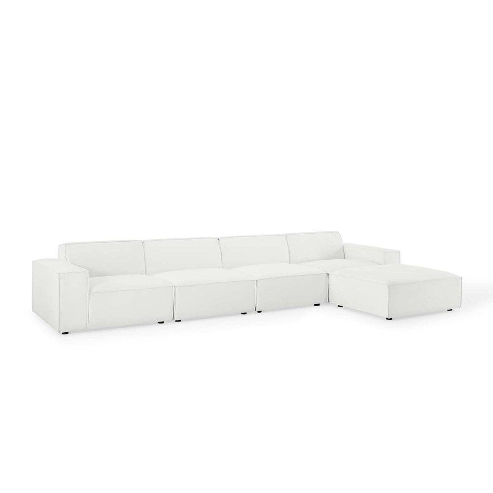 5pc Restore Sectional Sofa White - Modway: Modern Upholstered Living Room Furniture, Wood Frame