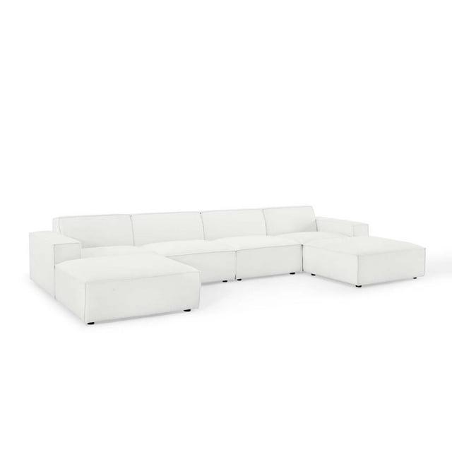6pc Restore U-Shaped Sectional Sofa White - Modway: Polyester Upholstery, No Assembly, Modern Decor