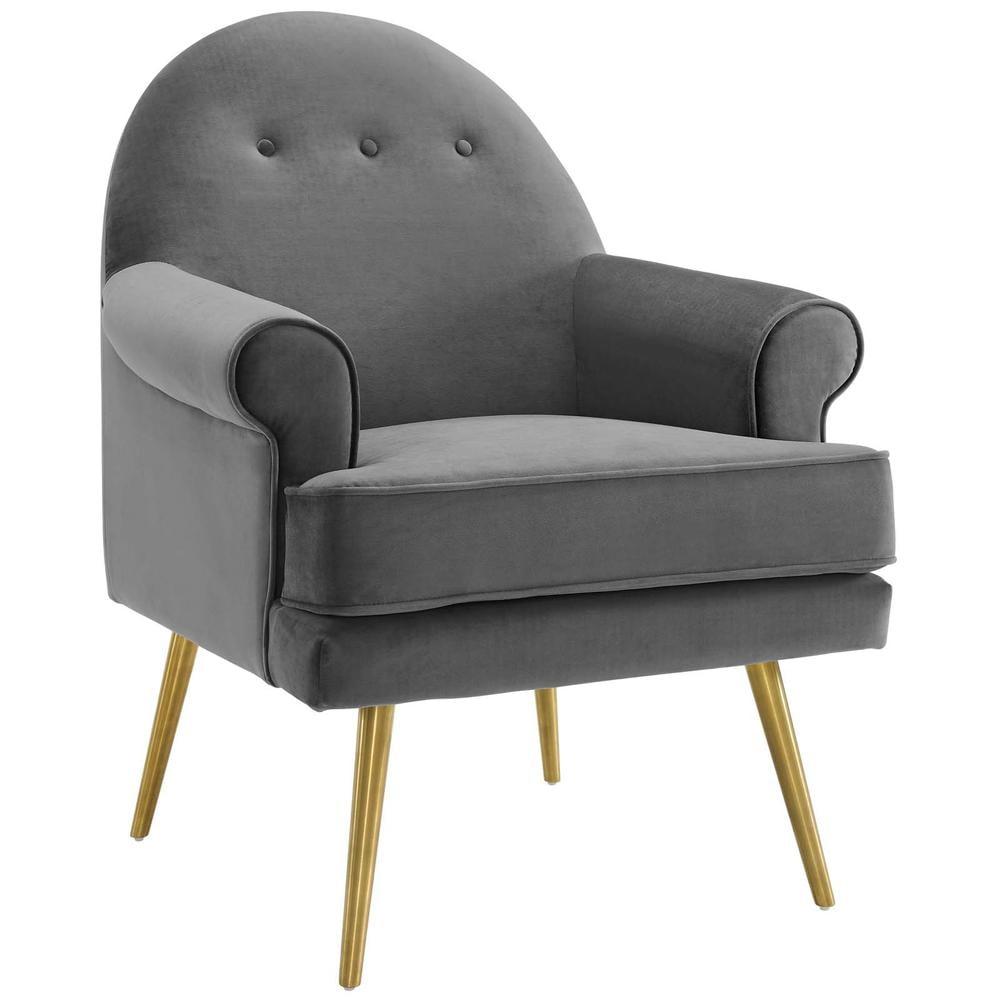 Gray Velvet Tufted Button Accent Armchair with Gold Legs