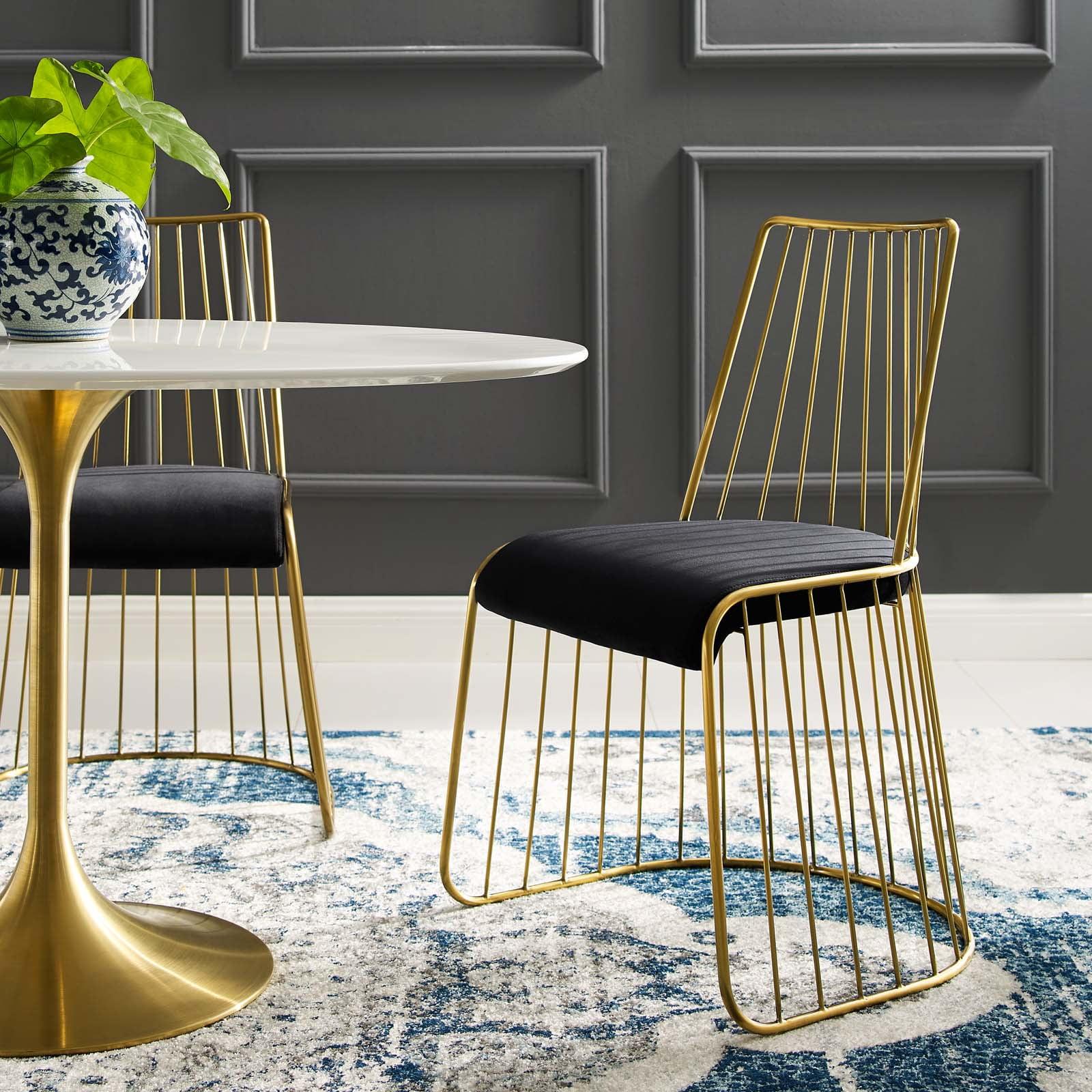 Gold and Black Velvet Upholstered Metal Side Chair