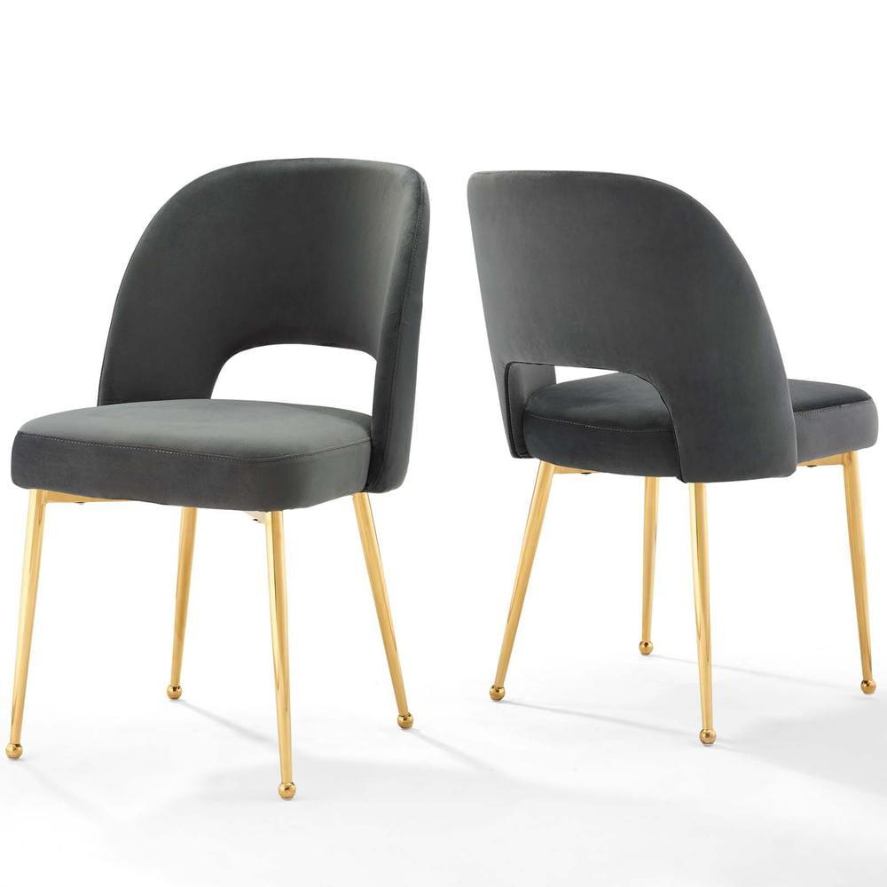 Modway Rouse 19.5" Modern Velvet Dining Side Chair in Gold/Charcoal (Set of 2)