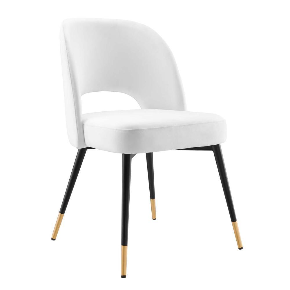 White Velvet Upholstered Side Chair with Metal Legs