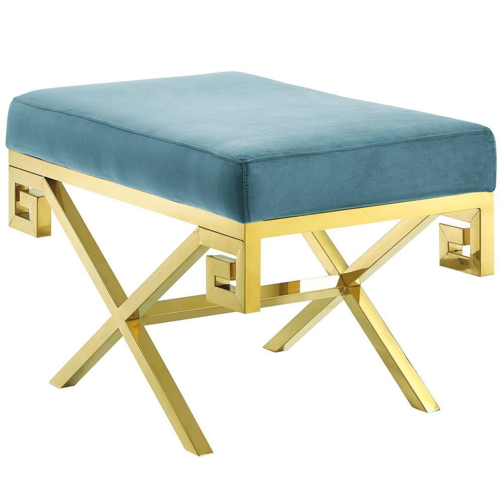 Rove 28.5'' Gold Stainless Steel Bench with Sea Blue Velvet Top