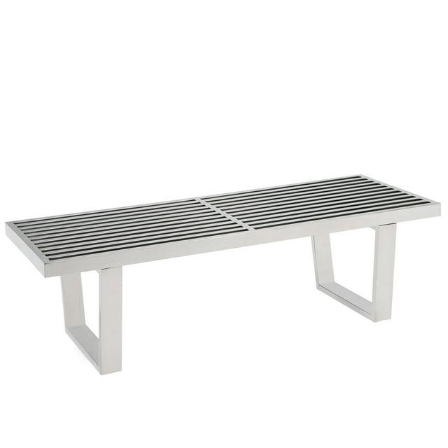 Modway Sauna 4 Stainless Steel Bench – Modern Entryway or Shower Bench with Brushed Finish and Open Slatted Design