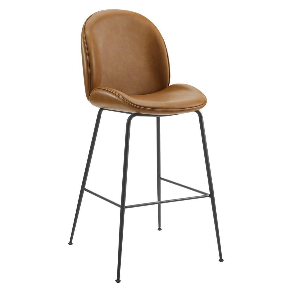 Tan Vegan Leather Bar Stool with Black Steel Legs