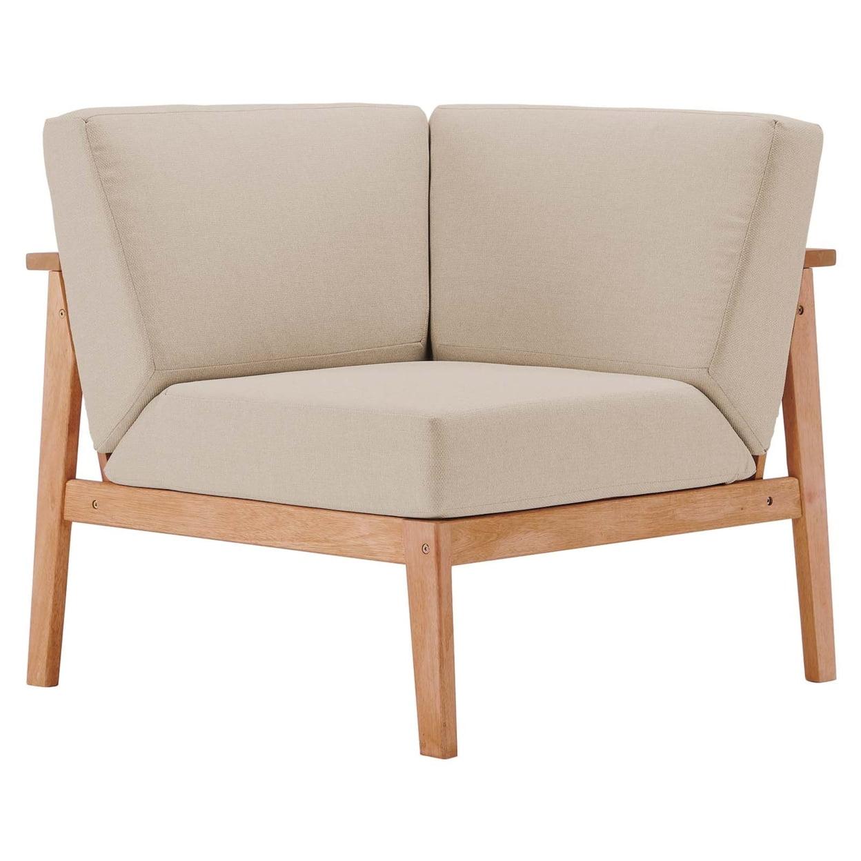 Natural Eucalyptus Wood Outdoor Corner Chair with Taupe Cushions