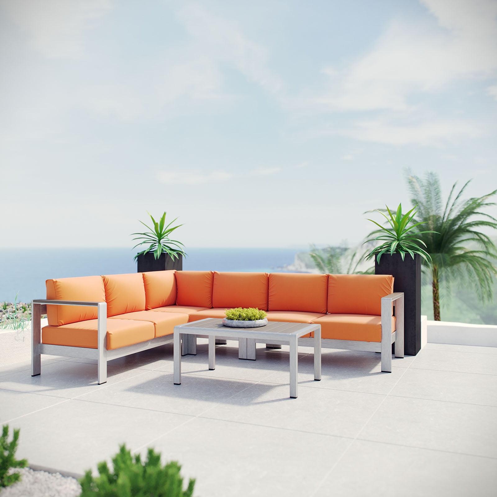 Silver Orange 6-Person Aluminum Outdoor Sectional Sofa Set