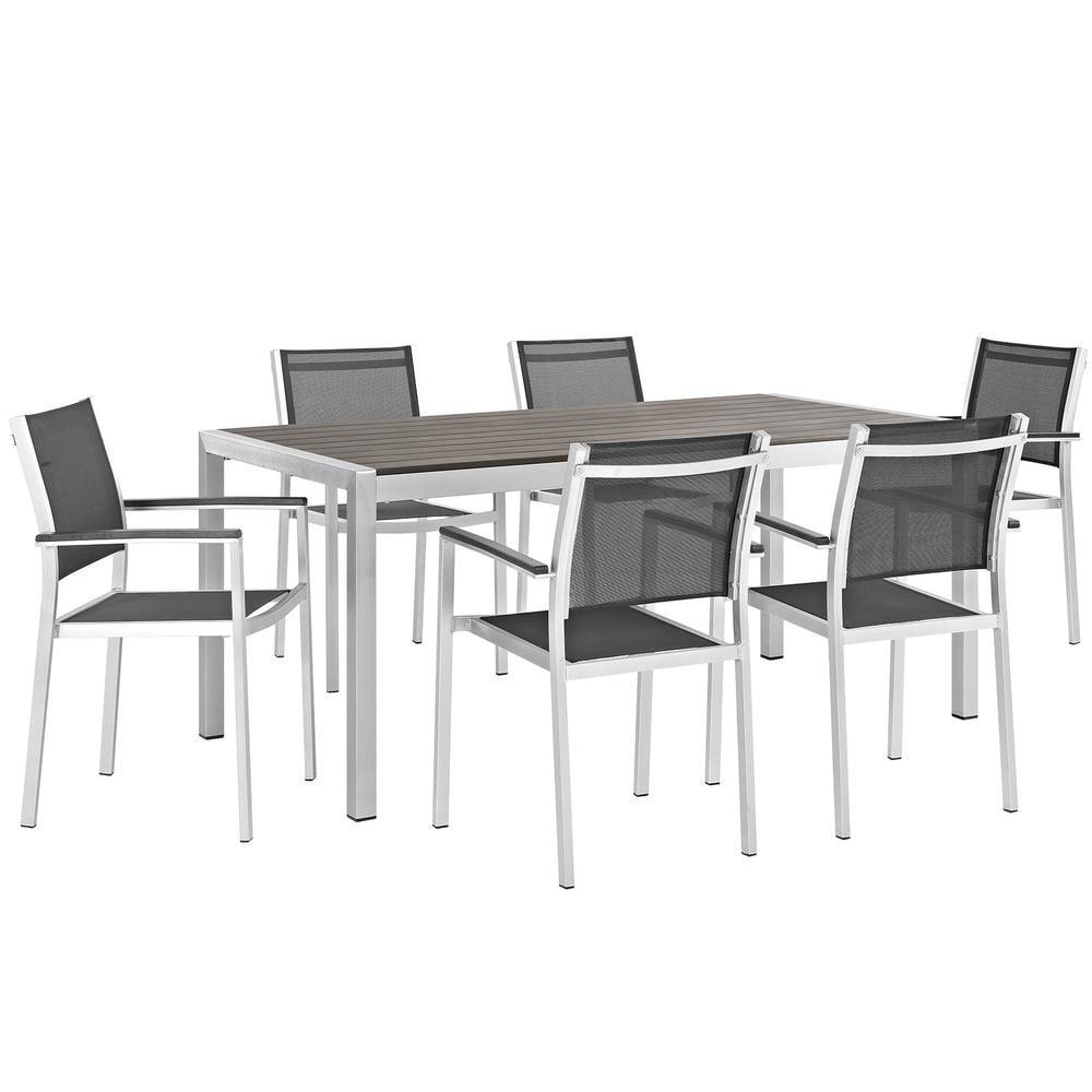 Shore 7-Piece Silver and Black Aluminum Outdoor Dining Set