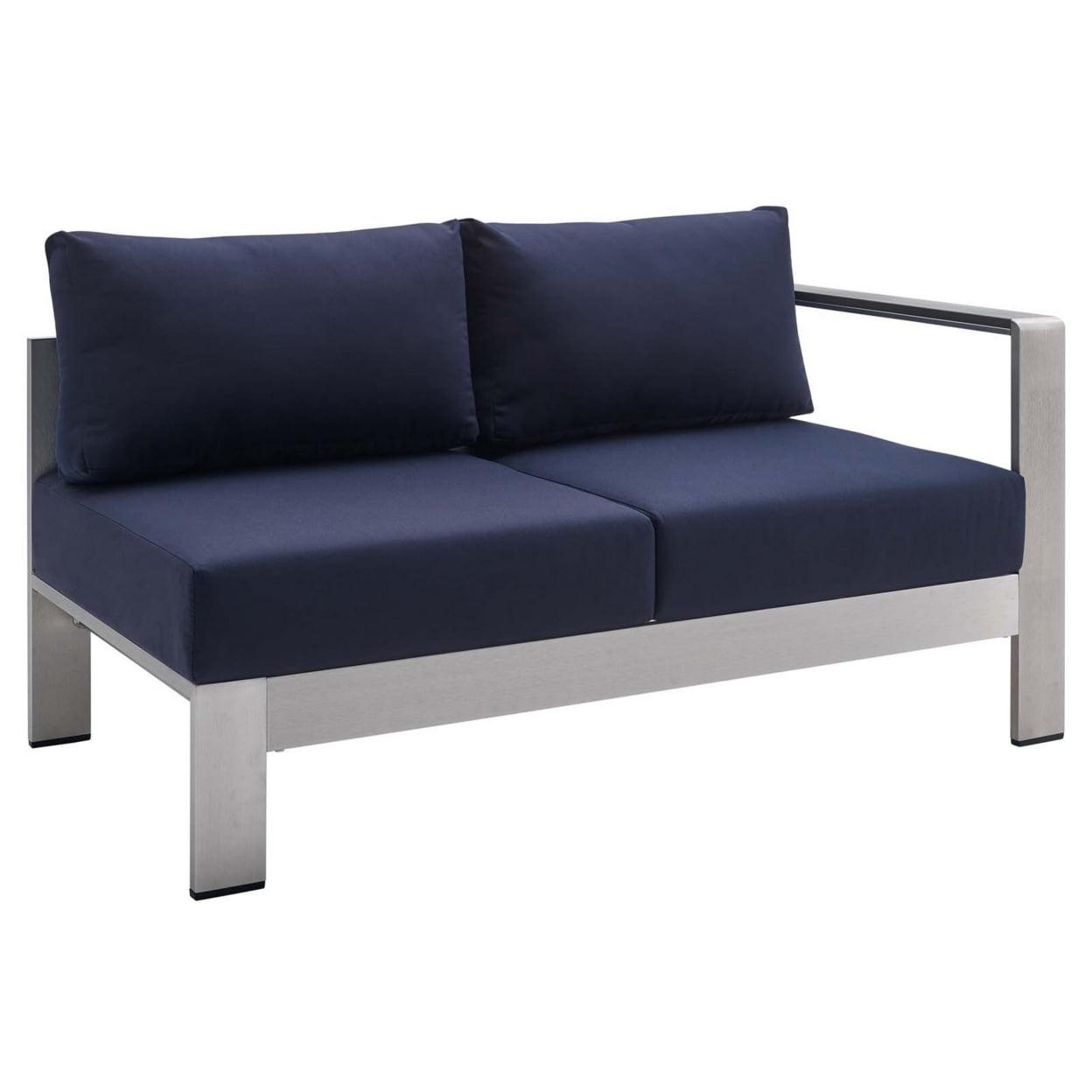 Navy Aluminum Outdoor Loveseat with Right Arm