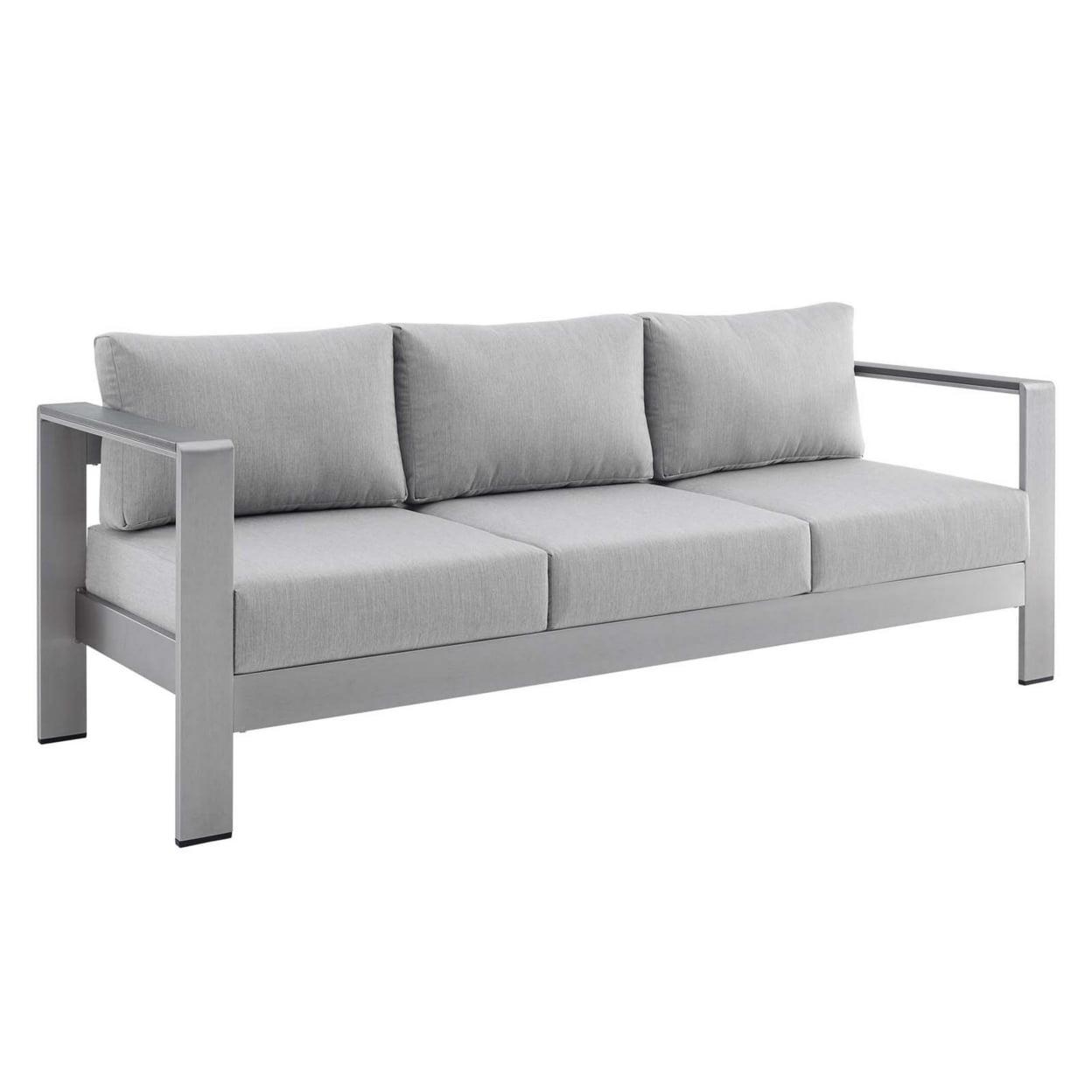 Modway Shore Fabric & Aluminum Outdoor Patio Sofa in Silver & Gray