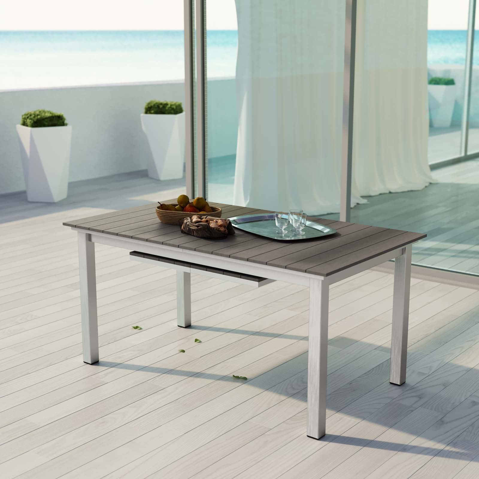 Shore Silver Gray Aluminum Extendable Outdoor Dining Table