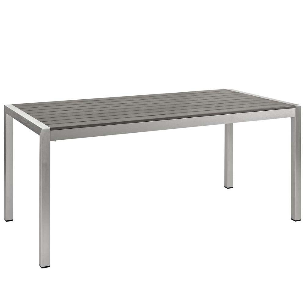 Silver Gray Aluminum and Wood Outdoor Dining Table