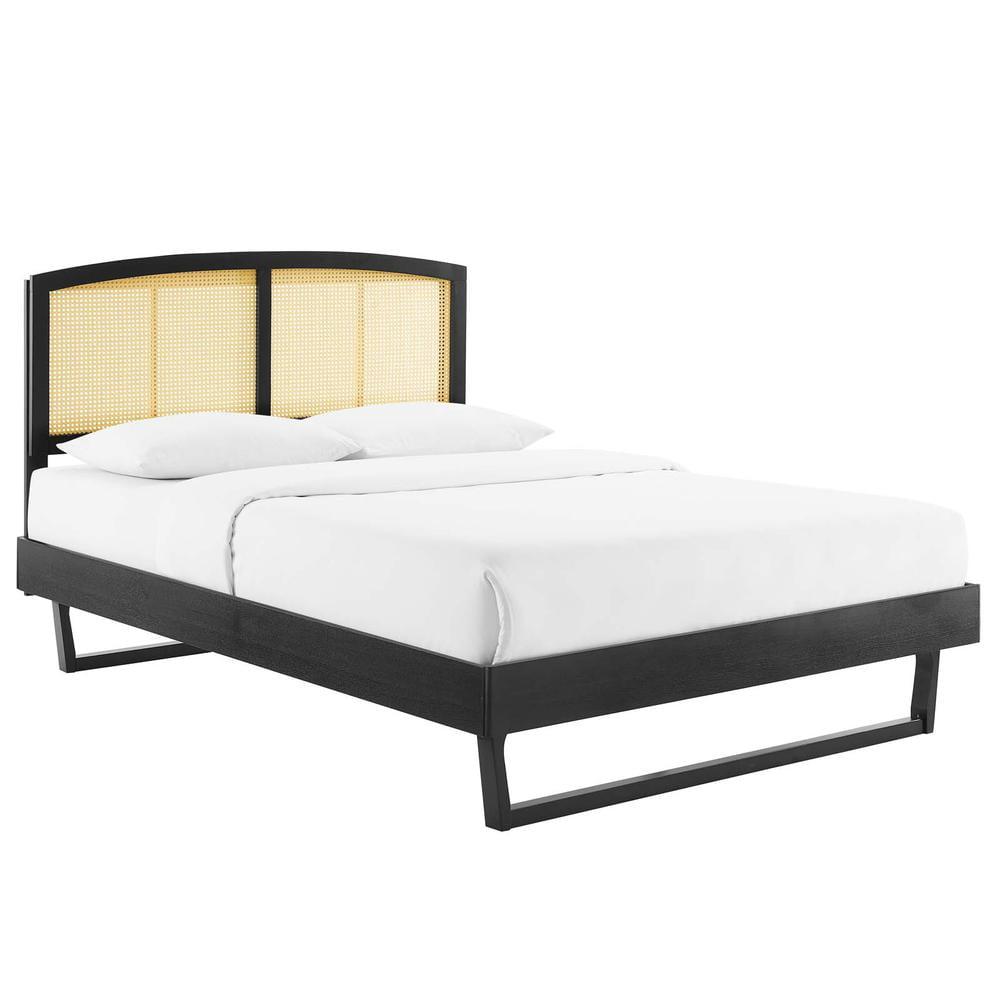 Sierra Black and Natural Wood King Platform Bed with Cane Headboard