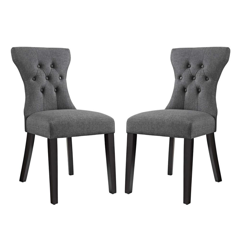 Modway Silhouette 19.5" Tufted Fabric Dining Side Chair in Gray (Set of 2)