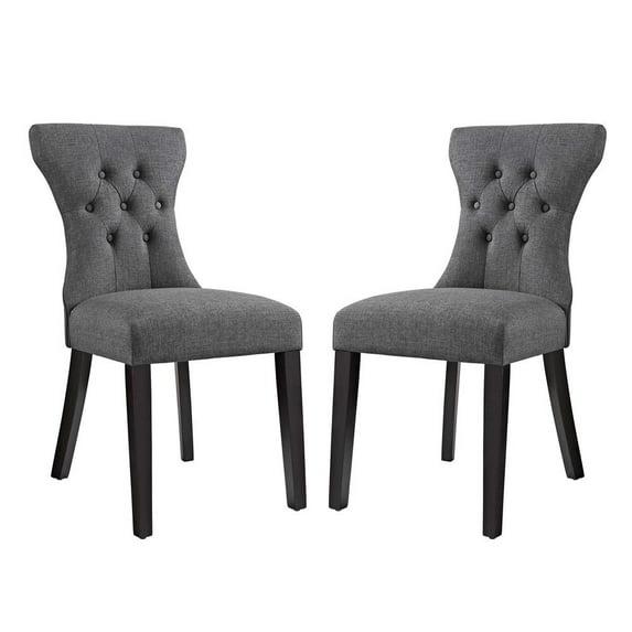Modway Silhouette 19.5" Tufted Fabric Dining Side Chair in Gray (Set of 2)