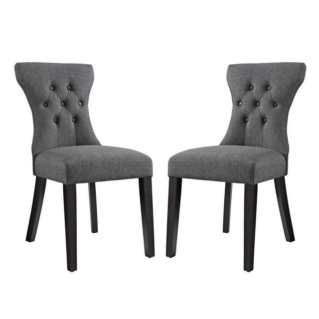 Modway Silhouette 19.5" Tufted Fabric Dining Side Chair in Gray (Set of 2)