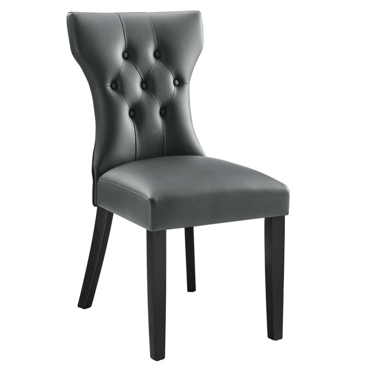Luxurious Gray Faux Leather Hourglass Side Chair with Hardwood Legs