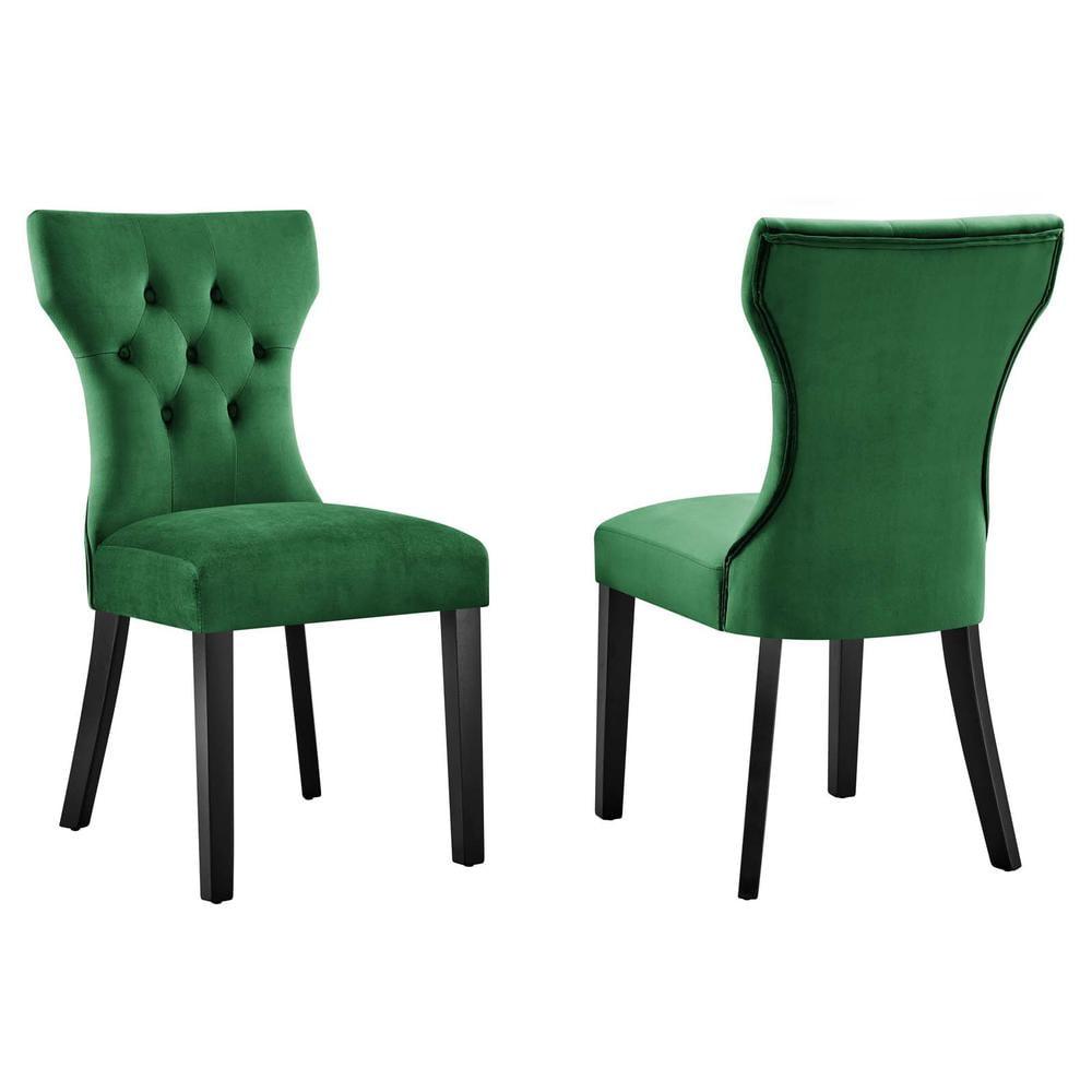 Modway Silhouette 20" Velvet Dining Chairs in Emerald Green/Black (Set of 2)