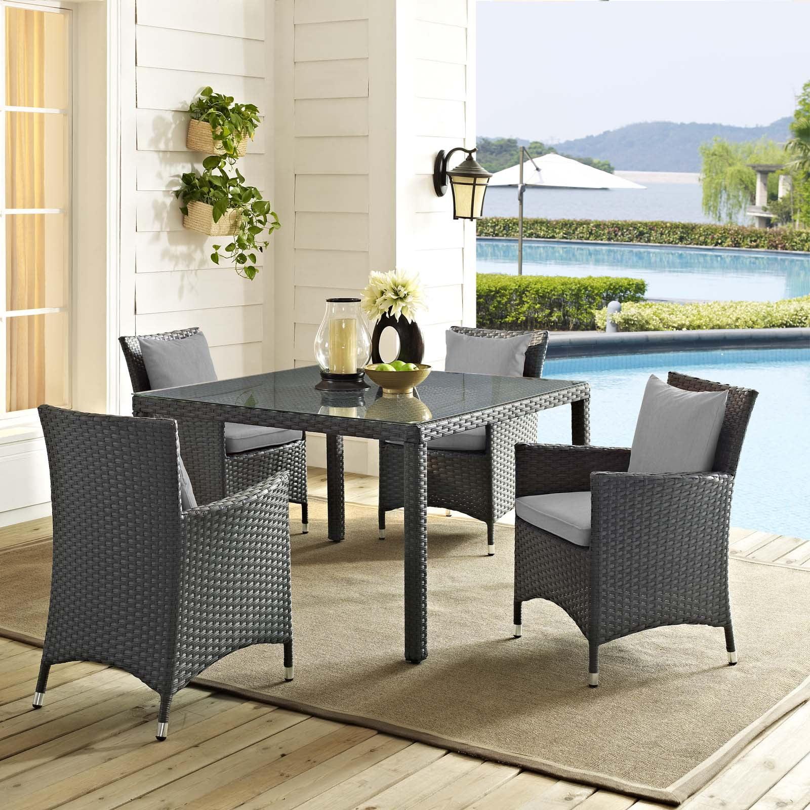 Modway Sojourn 4-Piece Rattan Fabric Patio Dining Chairs in Canvas/Gray