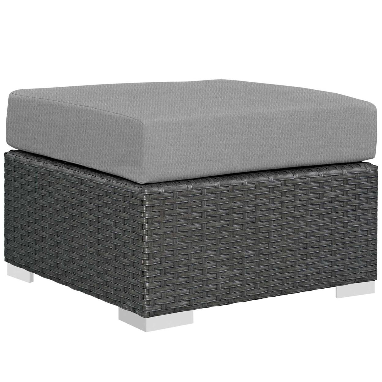 Modway Sojourn Aluminum and Rattan Patio Ottoman in Canvas/Gray