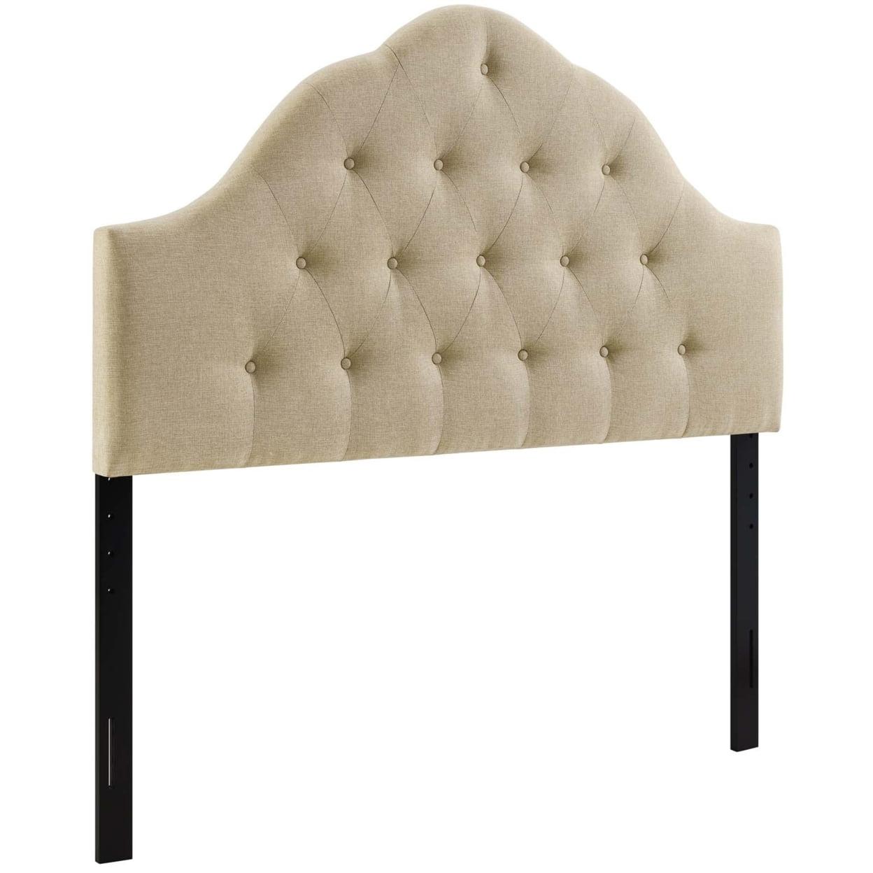 Beige Tufted Upholstered Queen Fabric Headboard