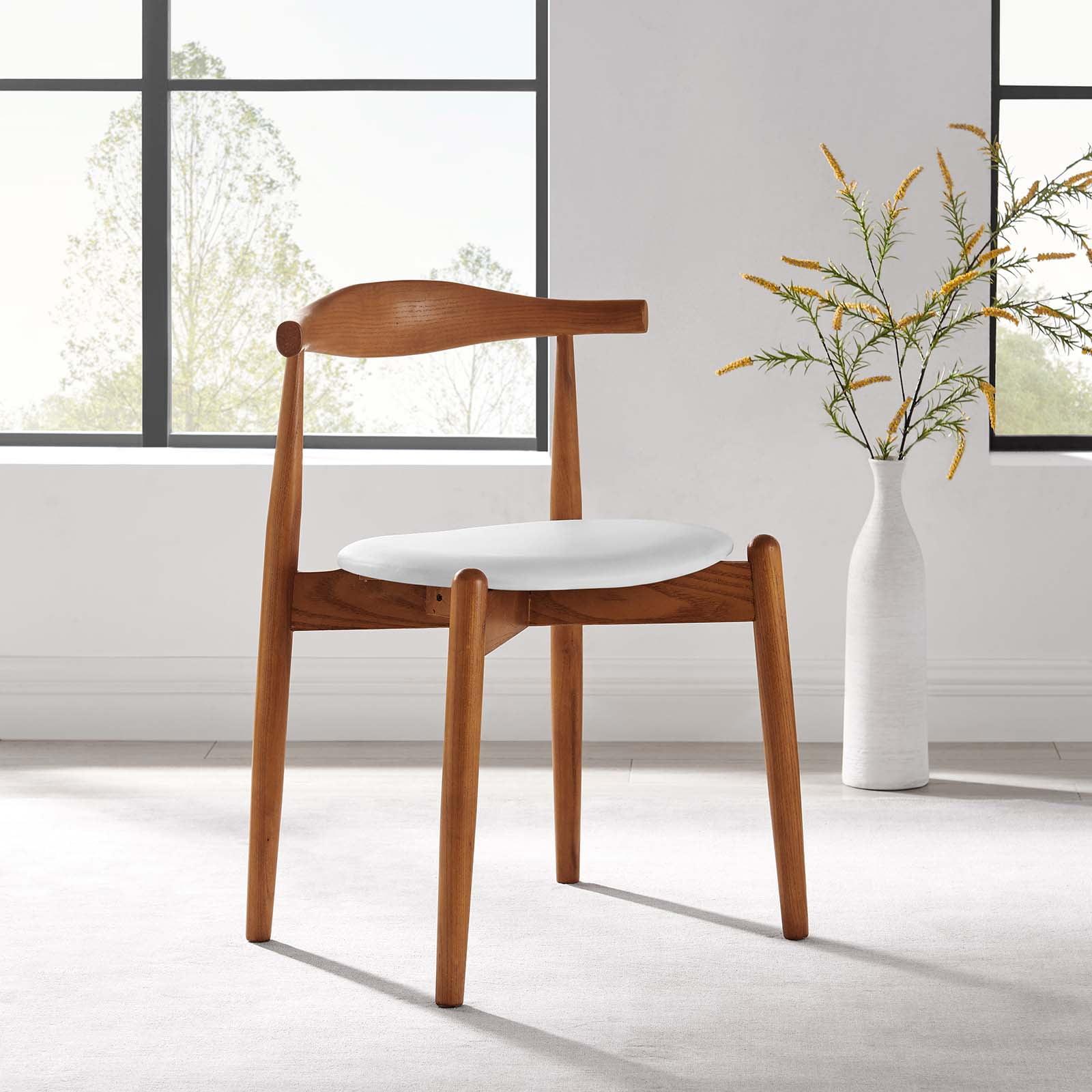 Dark Walnut White Upholstered Dining Side Chair