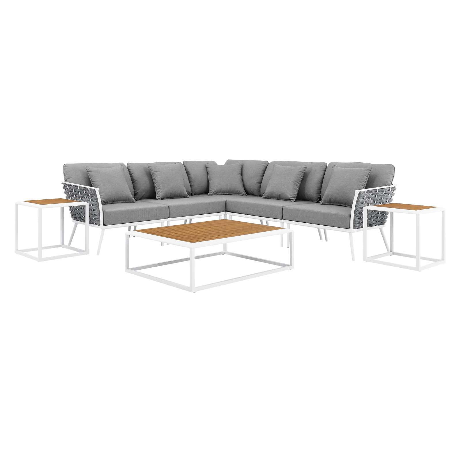 Gray Aluminum 8-Piece Outdoor Sectional Sofa Set with Tables