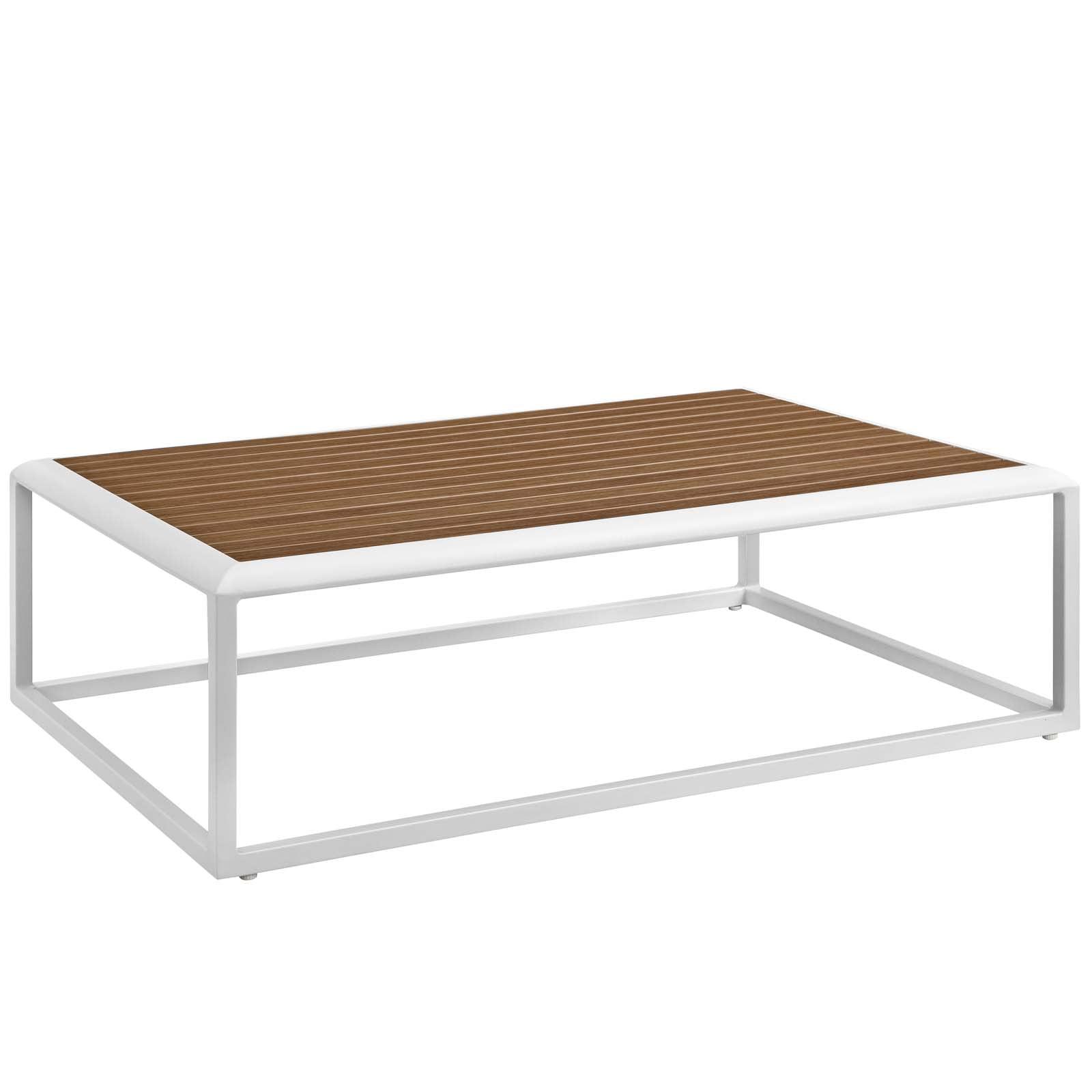 Contemporary 45'' White & Natural Aluminum Faux Wood Outdoor Coffee Table