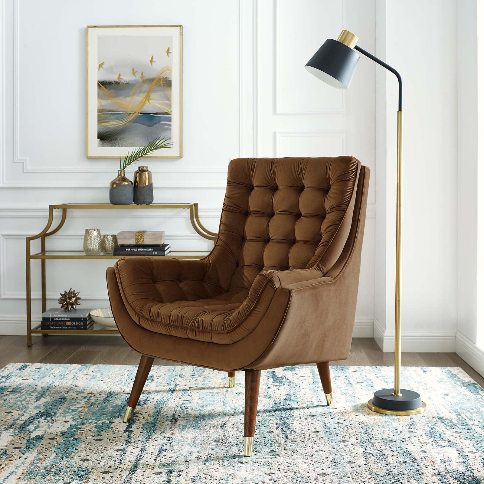 Modway Suggest Tufted Performance Velvet Lounge Chair in Brown