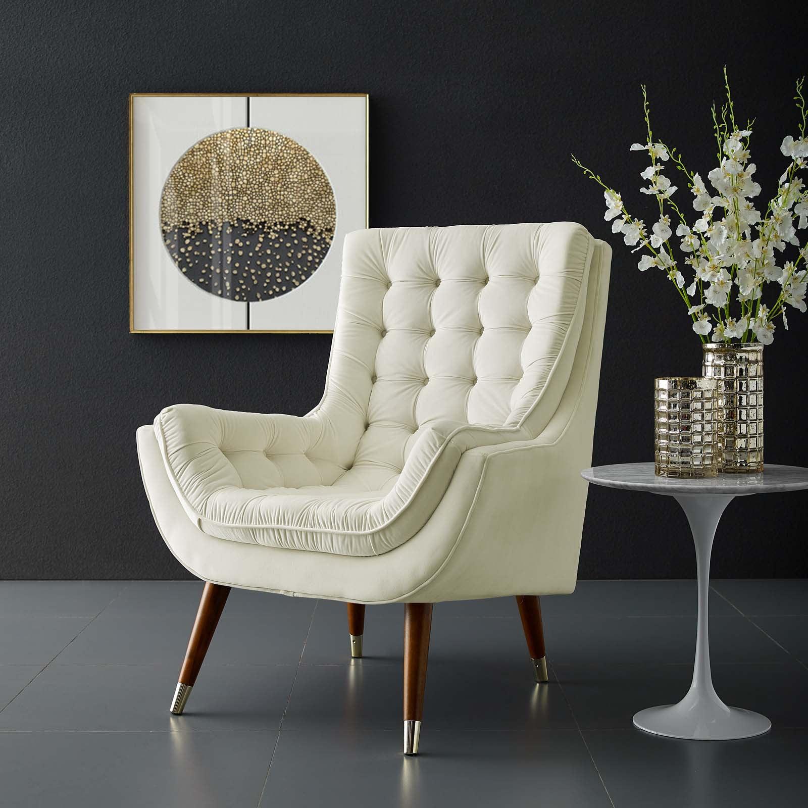 Modway Suggest Tufted Performance Velvet Lounge Chair in Ivory