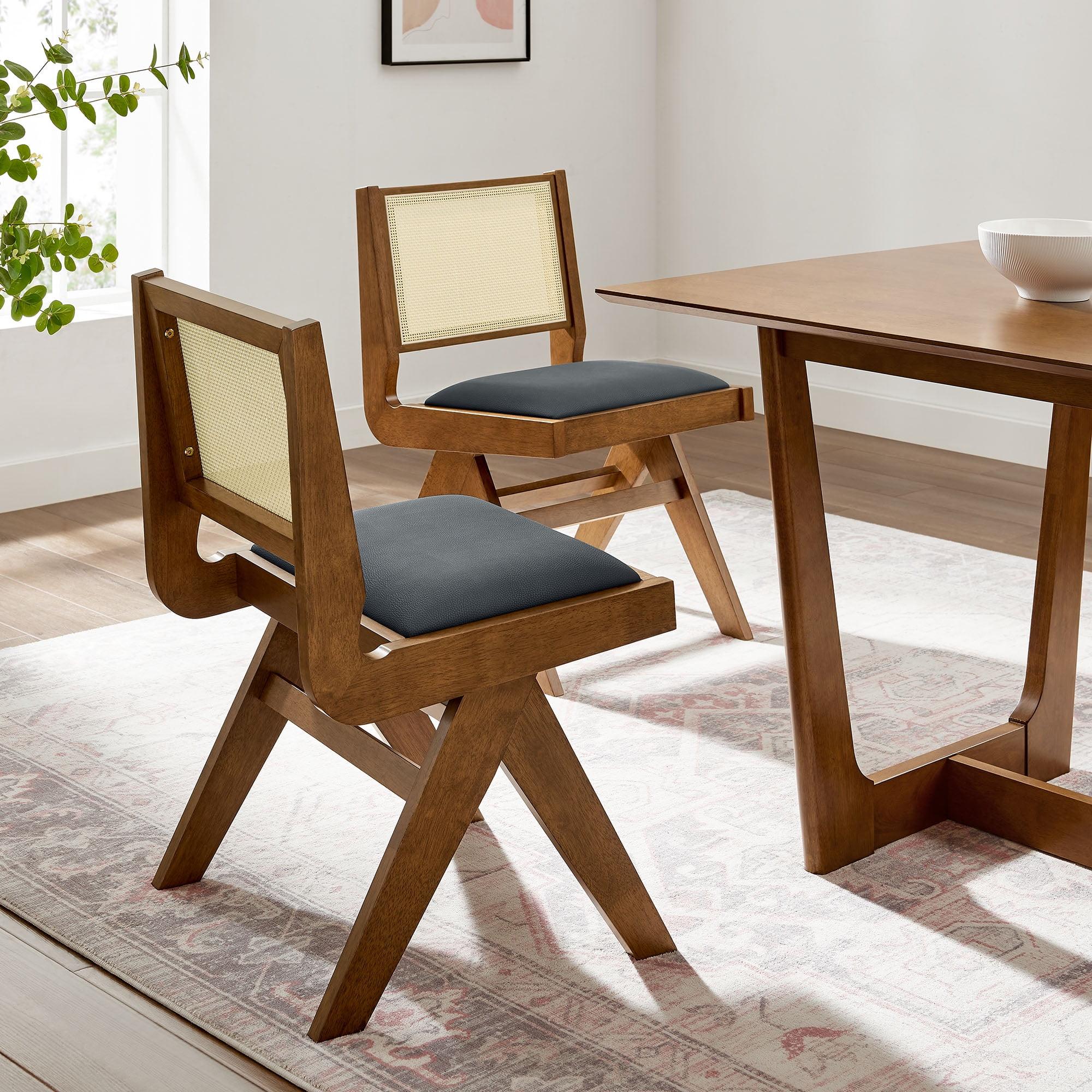 Modway Thera Vegan Leather And Cane Dining Side Chairs Set Of 2