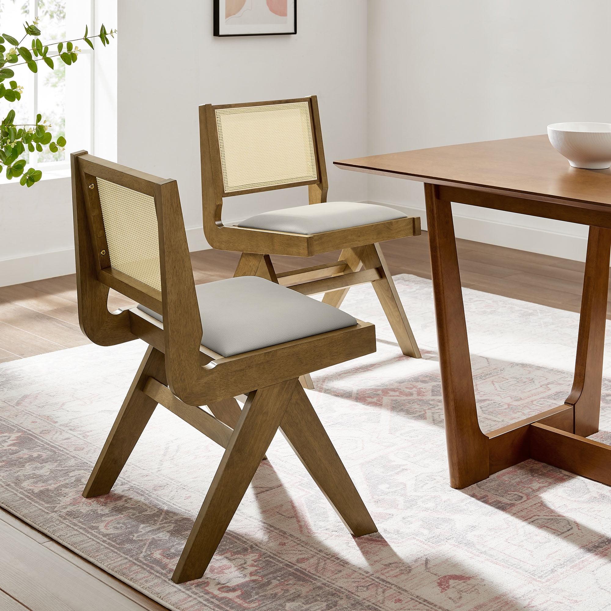 Modway Thera Vegan Leather And Cane Dining Side Chairs Set Of 2