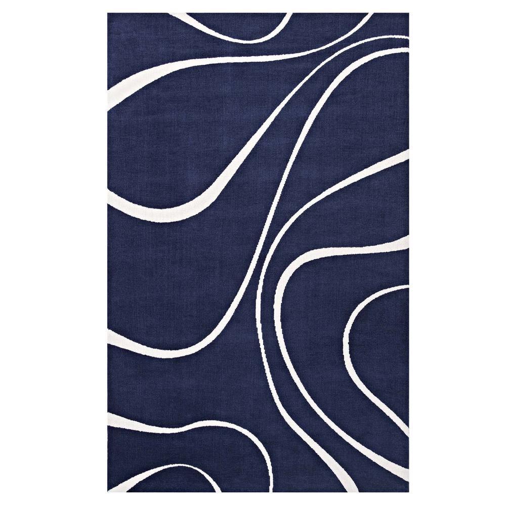 Navy and Ivory Abstract Swirl 5' x 8' Synthetic Area Rug