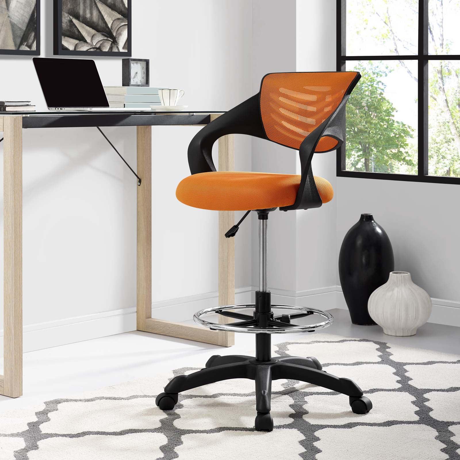 Thrive 25" Orange Mesh Swivel Drafting Chair with Plastic Frame